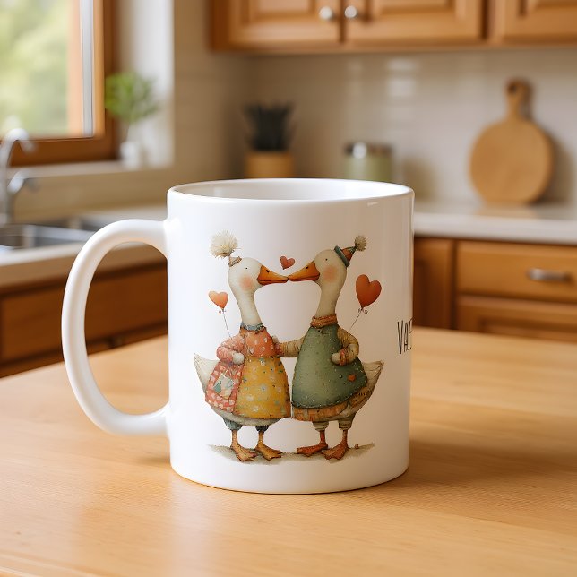 Glad Alla Hjärtans Dag Whimsical Gäss Kaffemugg (Skapare uppladdad)
