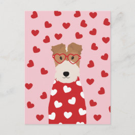 Glad Alla Hjärtans Dag Wire Fox Terrier Hund Rosa Vykort