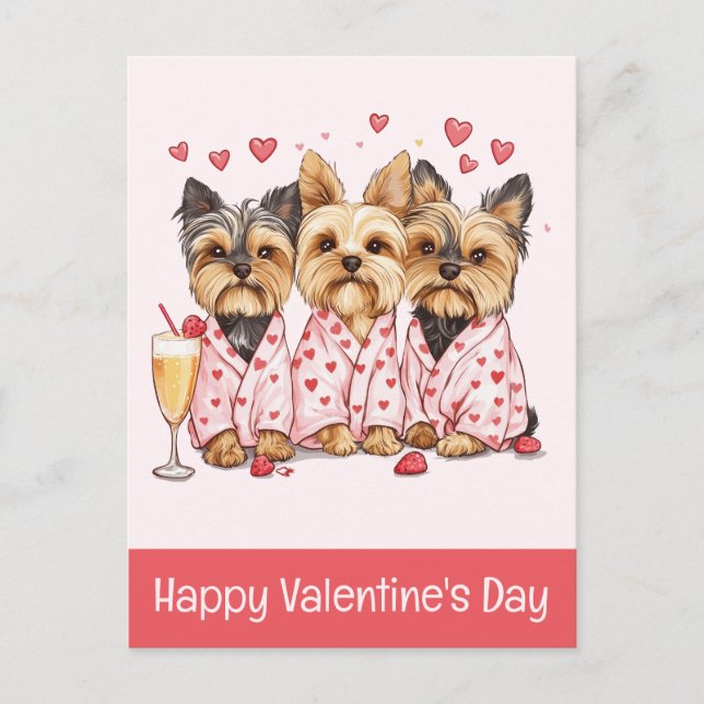 Glad Alla Hjärtans Dag Yorkie Hundar Vykort (Framsida)