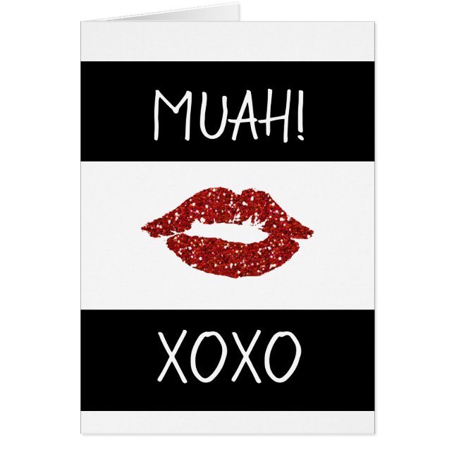 Glad Alla hjärtans dagskort Red Läppar Kiss Muah Hälsningskort (Framsidan)