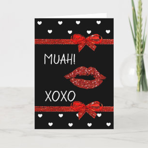 Glad Alla hjärtans dagskort Red Läppar Kiss Muah Helgkort