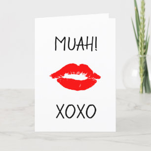 Glad Alla hjärtans dagskort Red Läppar Kiss Muah Helgkort