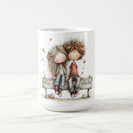 Glad Alla Hjärtansdags Bänk Illustration Kaffemugg