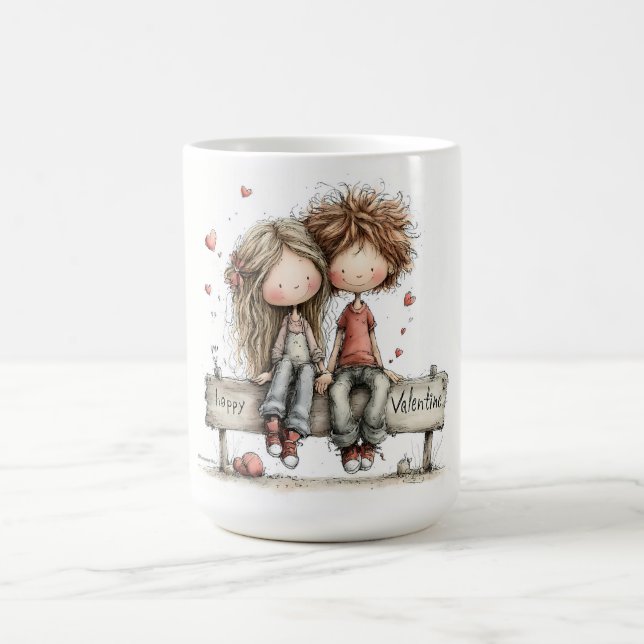 Glad Alla Hjärtansdags Bänk Illustration Kaffemugg (Center)