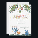 Glad Allahelgenshöjd Grattis-Kort Julkort<br><div class="desc">Ett julkort för alla med juldekorationer som hänger från tallgrenar, en menorah, dreidel och en present. (Vektorgrafik skapad av freepik - www.freepik.com). Kortet är lätt att anpassa med din egen text, typsnitt, textfärg, pappersform och val av papperstyp. Inte exakt vad du söker? Alla våra produkter kan specialdesignas för att passa...</div>