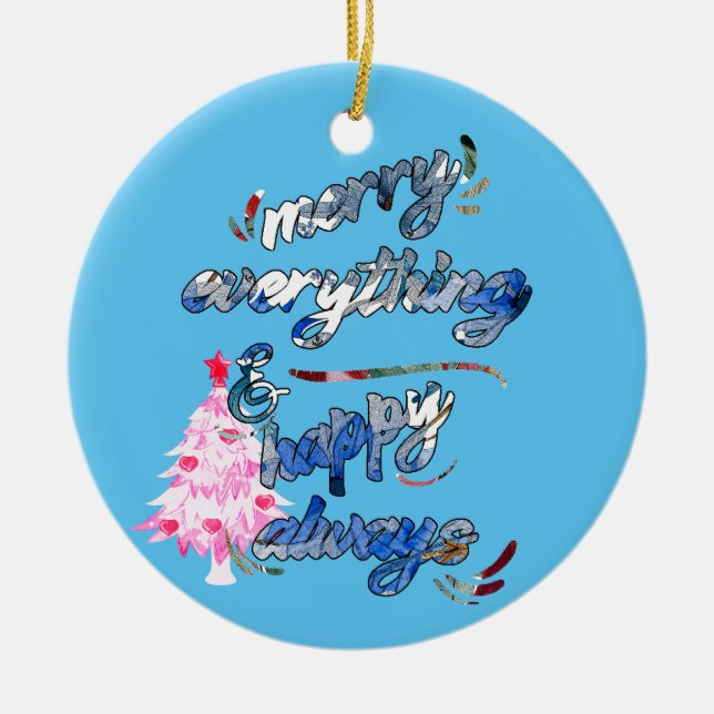 Glad Allting & Lycklig Alltid - Rosa Träd Julgransprydnad Keramik (Framsidan)