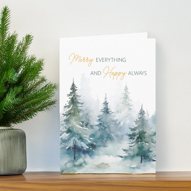 Glad Allting Lycklig Alltid Vinterträd Helgkort (Merry Everything Happy Always Winter Trees Holiday Card)