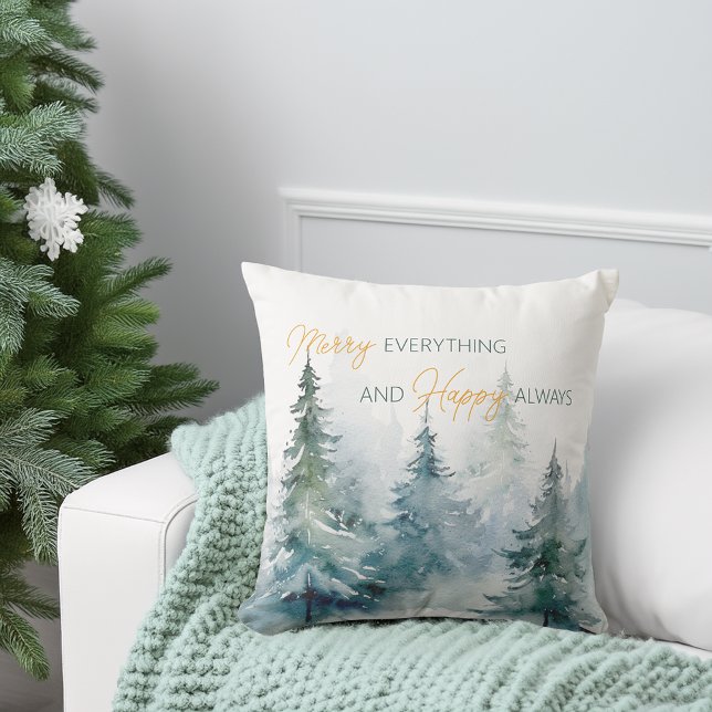 Glad Allting Lycklig Alltid Vinterträd Kudde (Merry Everything Happy Always Winter Trees Throw Pillow)