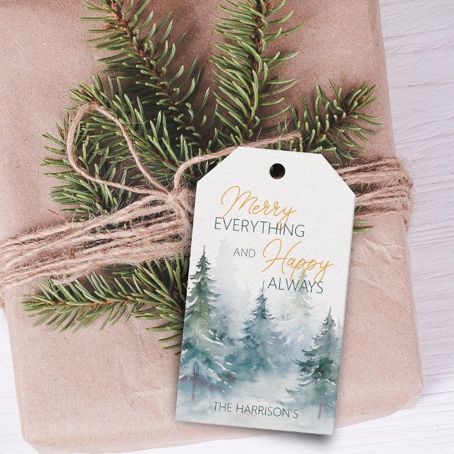 Glad Allting Lycklig Alltid Vinterträd Presentetikett (Merry Everything Happy Always Winter Trees Gift Tags)