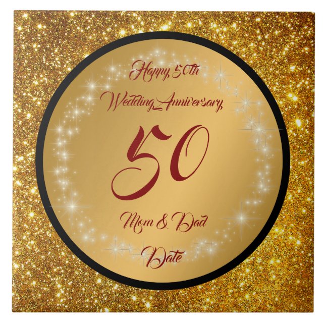 Glad Anpassa Guld Glitter 50-årsjubileum Kakelplatta (Framsidan)