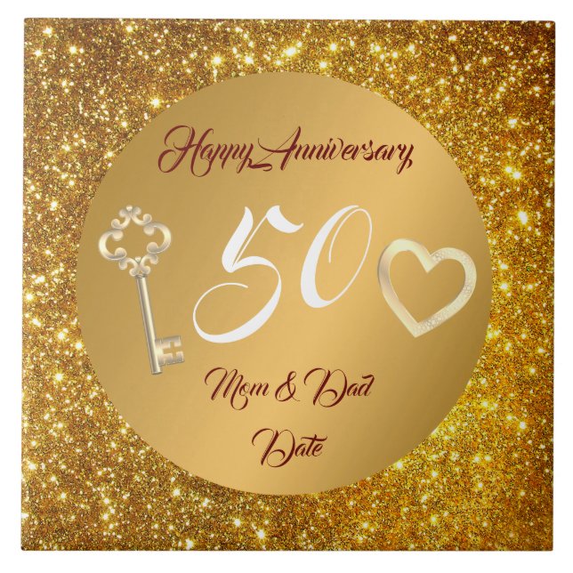 Glad Anpassa Kärlek Guld 50-årsjubileum  Kakelplatta (Framsidan)