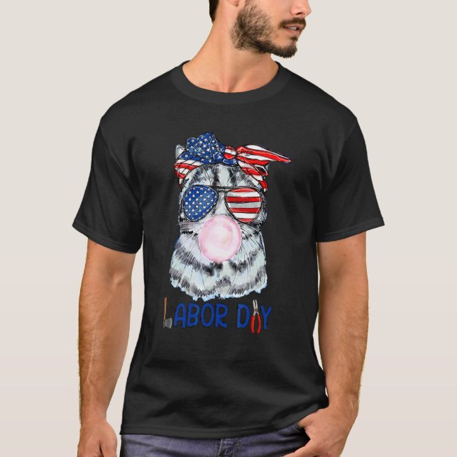 Glad arbetsdag  Katt Bubble Tuggummi Amerikansk Fl T Shirt (Framsida)
