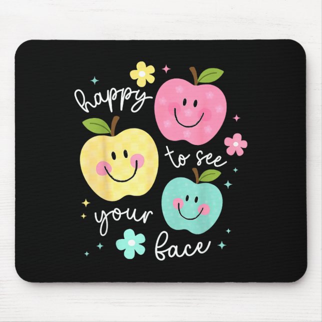 Glad att se ditt ansikte Groovy Apple Smile Face T Musmatta (Framsidan)