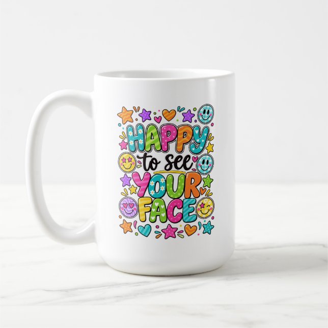 Glad att se ditt färgglada smiley-citat kaffemugg (Vänster)
