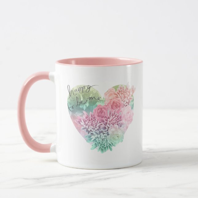 Glad att vara mig Blommigt hjärta Mugg (Vänster)