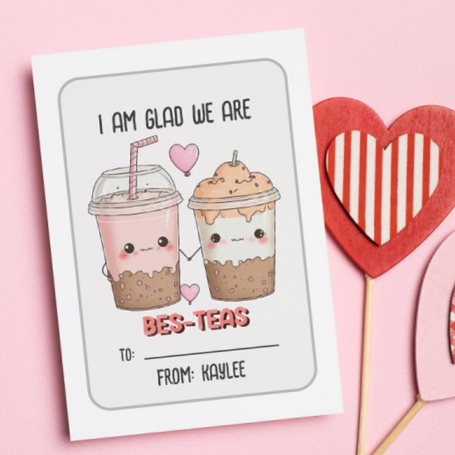 Glad att vi är Bes-teas KID Valentines day Classro Anteckningskort (BES TEAS BESTIES KID VALENTINE CARD CLASSROOM CARD EXCHANGE BUBBLE TEA)