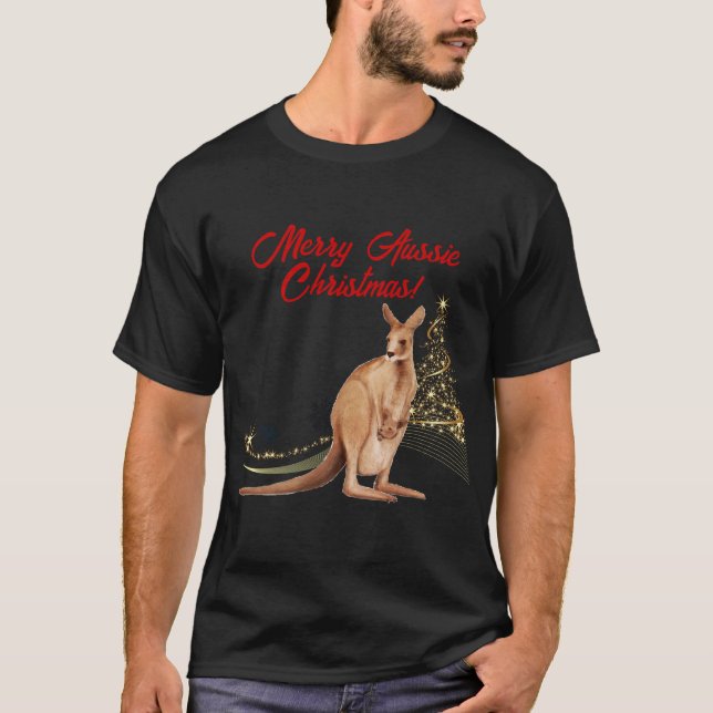 Glad Aussie jul Känguru T Shirt (Framsida)
