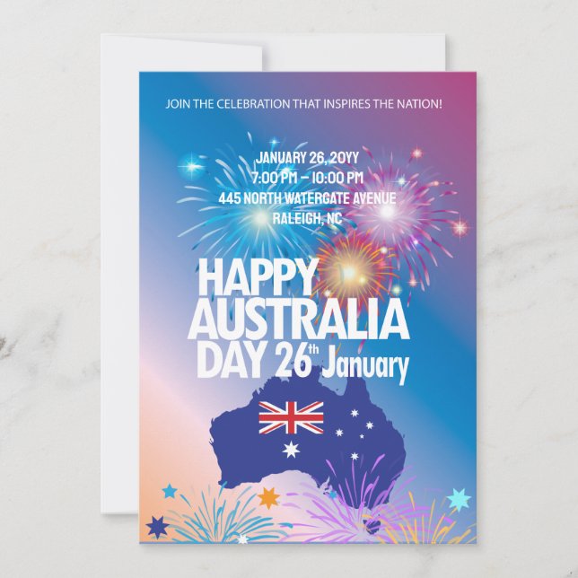 Glad Australia Day 26:e januari Eldfestivalen Inbjudningar (Framsida)
