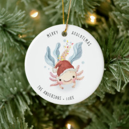 Glad Axolotlmas | Söt Vattenfärg Jul Julgransprydnad Keramik