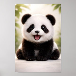 Glad Baby Panda Söt Barnkammare Djur Vilda Djur Poster