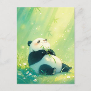 Glad babydpanda i solbelyst bambuskog vykort