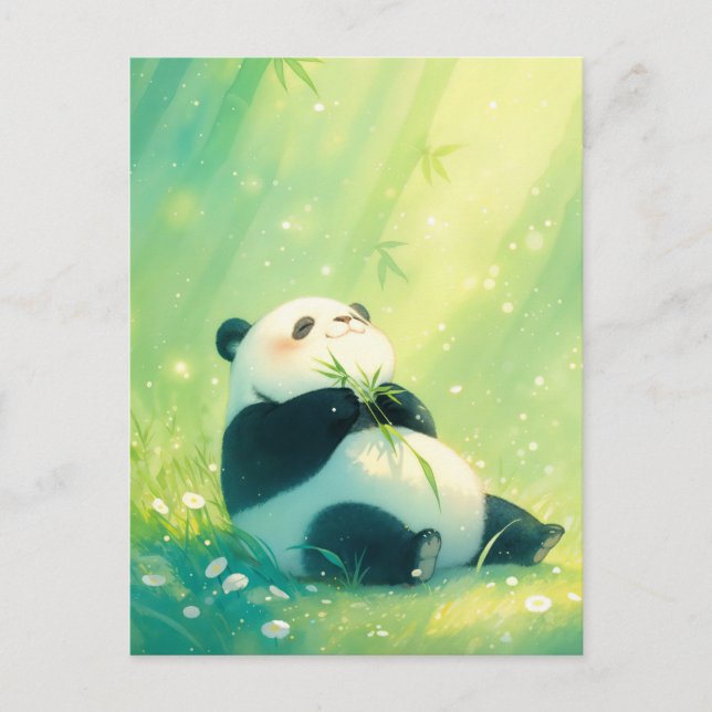 Glad babydpanda i solbelyst bambuskog vykort (Framsida)