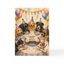Glad Barkdag Hund Födelsedags Kort | Party Dogs
