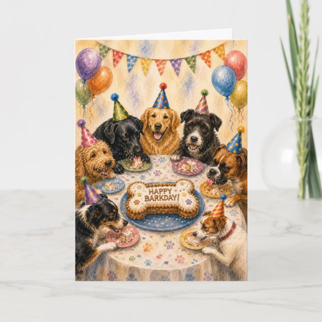 Glad Barkdag Hund Födelsedags Kort | Party Dogs (Framsida)