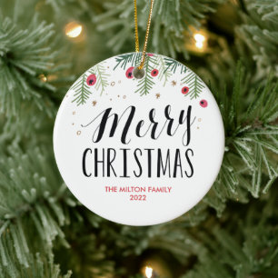 Glad bärsamling julgransprydnad keramik
