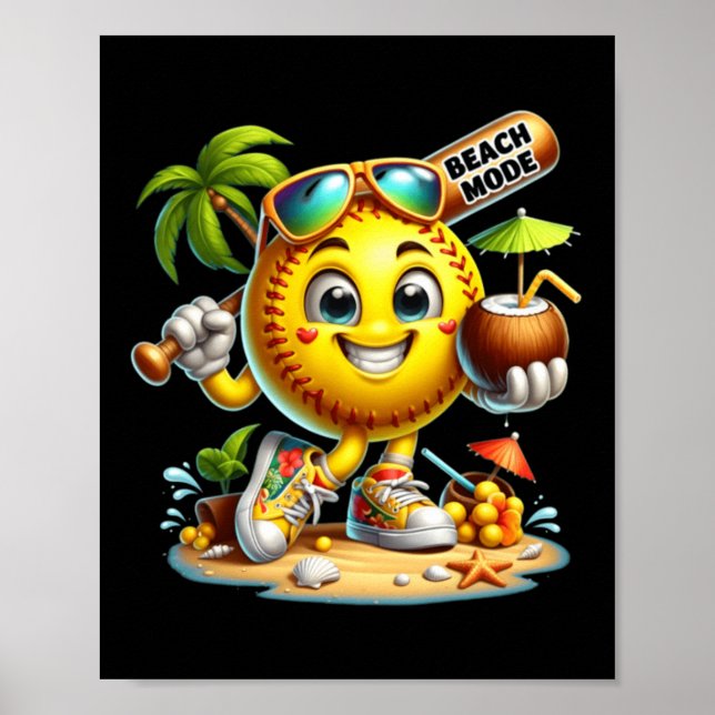 Glad baseboll sommarlov karaktär fladdermus dryck poster (Framsidan)