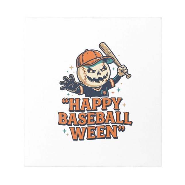 Glad Baseboll Ween Vintage Halloween Baseboll Des Anteckningsblock (Framsida)