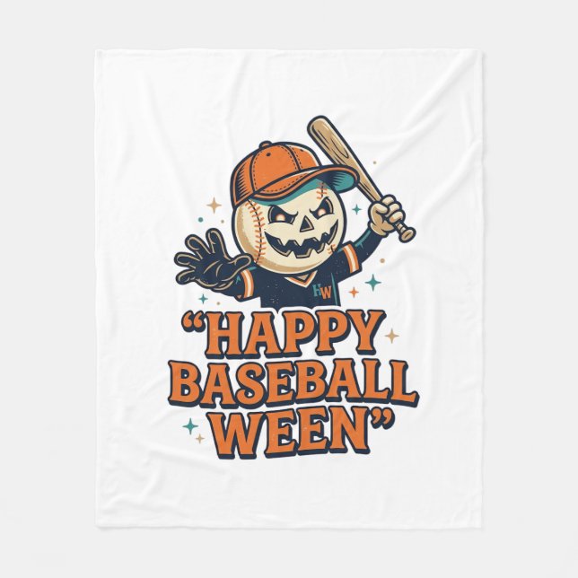 Glad Baseboll Ween Vintage Halloween Baseboll Des Fleecefilt (Framsidan)