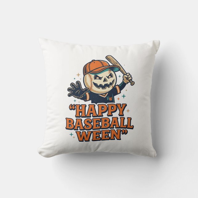 Glad Baseboll Ween Vintage Halloween Baseboll Des Kudde (Framsida)