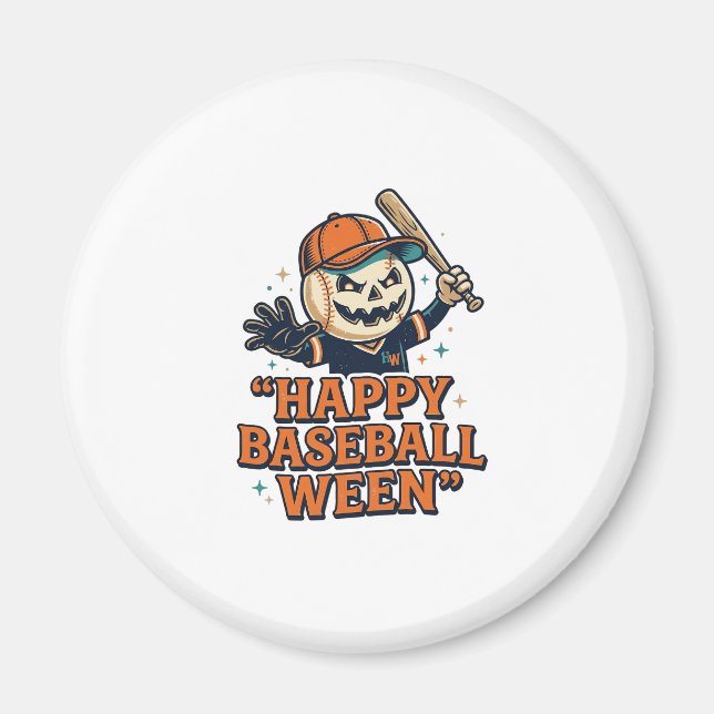 Glad Baseboll Ween Vintage Halloween Baseboll Des Magnet (Framsidan)