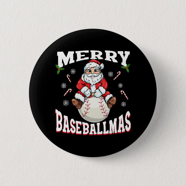 Glad basebolljul Roligt julbaseboll Tomte Knapp (Framsida)