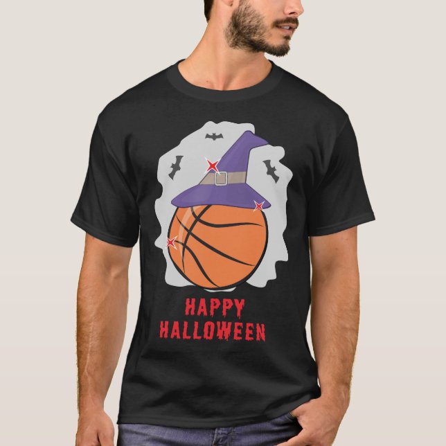 Glad basketboll Halloween - Rolig T Shirt (Framsida)