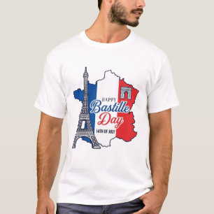 Glad Bastilledagen Frankrike Karta Eiffeltornet Ve T Shirt
