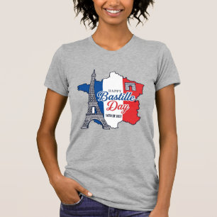 Glad Bastilledagen Frankrike Karta Eiffeltornet Ve T Shirt