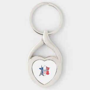 Glad Bastilledagen Frankrike Karta Eiffeltornet Ve Twisted Heart Silverfärgad Nyckelring