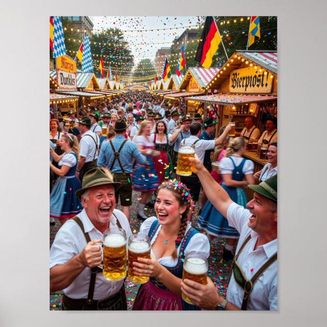 Glad bayersk Oktoberfest-scensaffisch Poster (Framsidan)