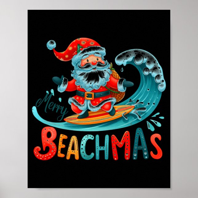 Glad Beachmas Santa Surfing Retro Design  Poster (Framsidan)