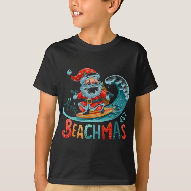 Glad Beachmas Santa Surfing Retro Design T Shirt  (Framsida)