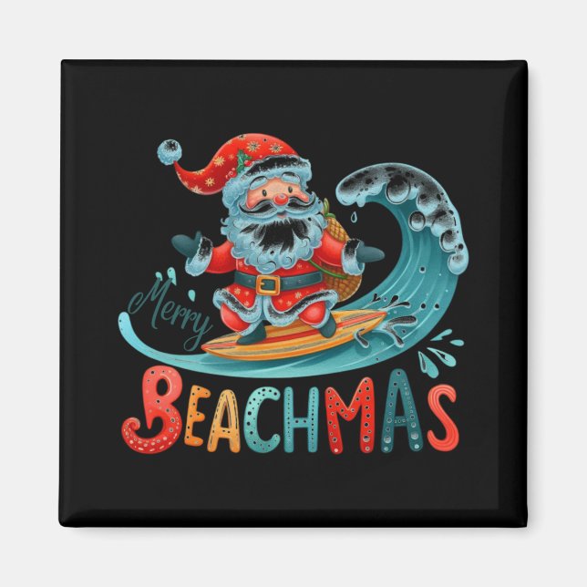 Glad Beachmas Santa Surfing Retro Design T Shirt  Magnet (Framsidan)