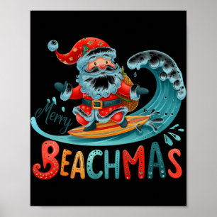 Glad Beachmas Tomte Surfande Retro Design T Shirt Poster