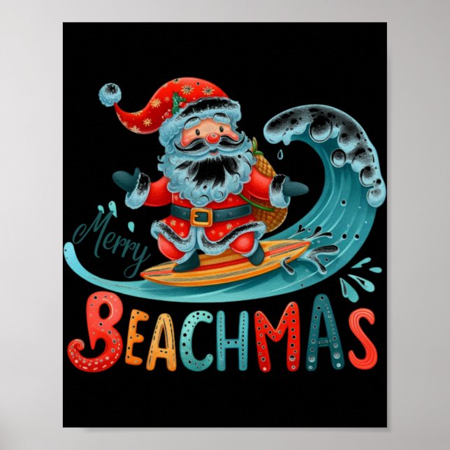Glad Beachmas Tomte Surfande Retro Design T Shirt  Poster (Framsidan)