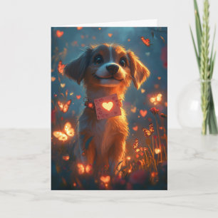 Glad Beagle Alla Hjärtans Dag Hjärtblommor Kort