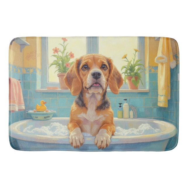 Glad Beagle Badtid Lycklig Badrumsdekor Badrumsmatta (Framsidan)