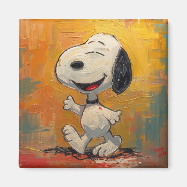 Glad Beagle Hund Pop Art Målning Magnet (Framsidan)