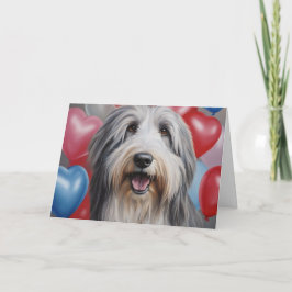 Glad Bearded Collie med ballonger Alla hjärtans da Kort