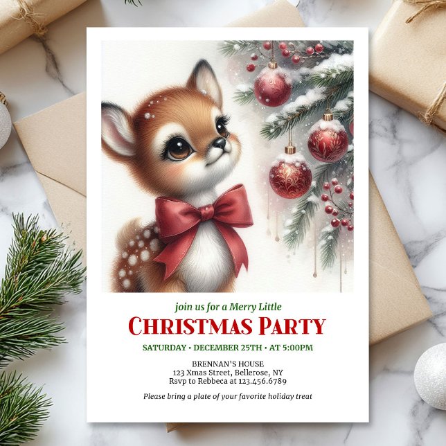 Glad bebis dovvattensfärgs jul inbjudan digital (Joyful baby deer watercolor Christmas invite editable template)